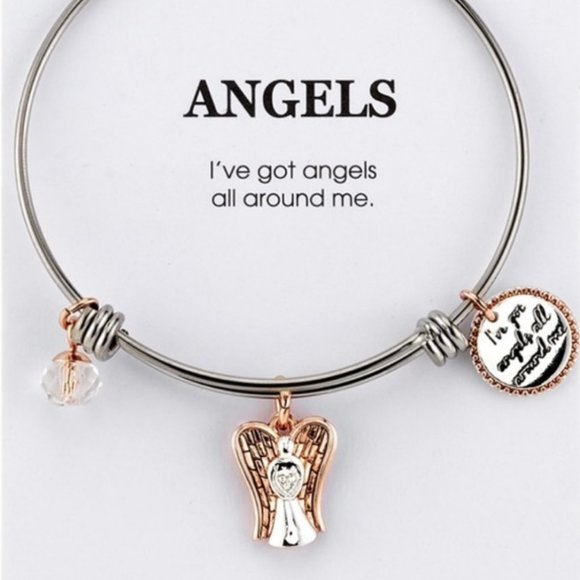 Unwritten Angel Charm Bangle Bracelet in Stainless Steel & Rose Gold-Tone - Picture 1 of 2